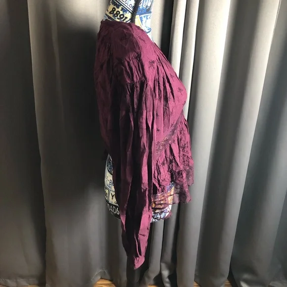 Free People Boho Hippy Floral Embroidered Sheer Paneling Long Sleeve Blouse - Picture 4 of 12